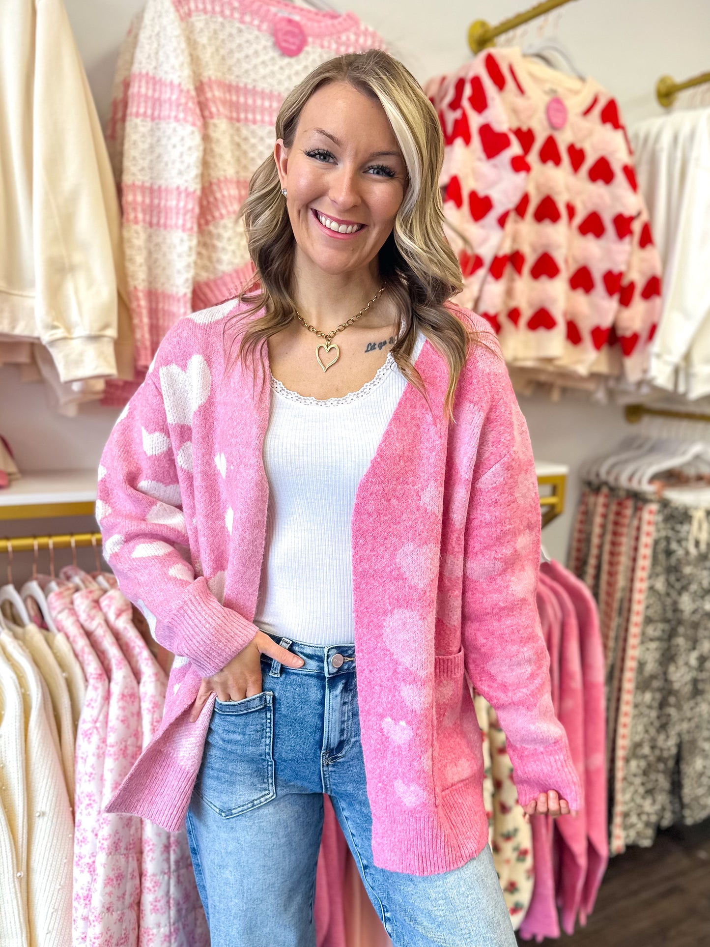 Cupid's Crush Heart Color Block Cardigan