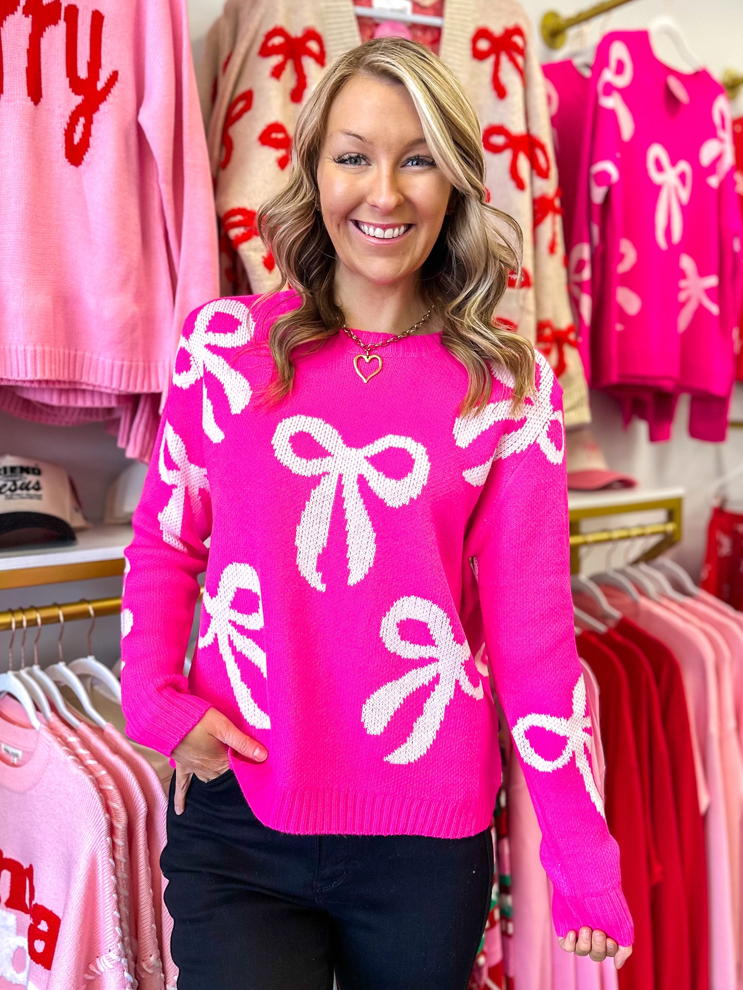 Pretty In Pink Bow Sweater