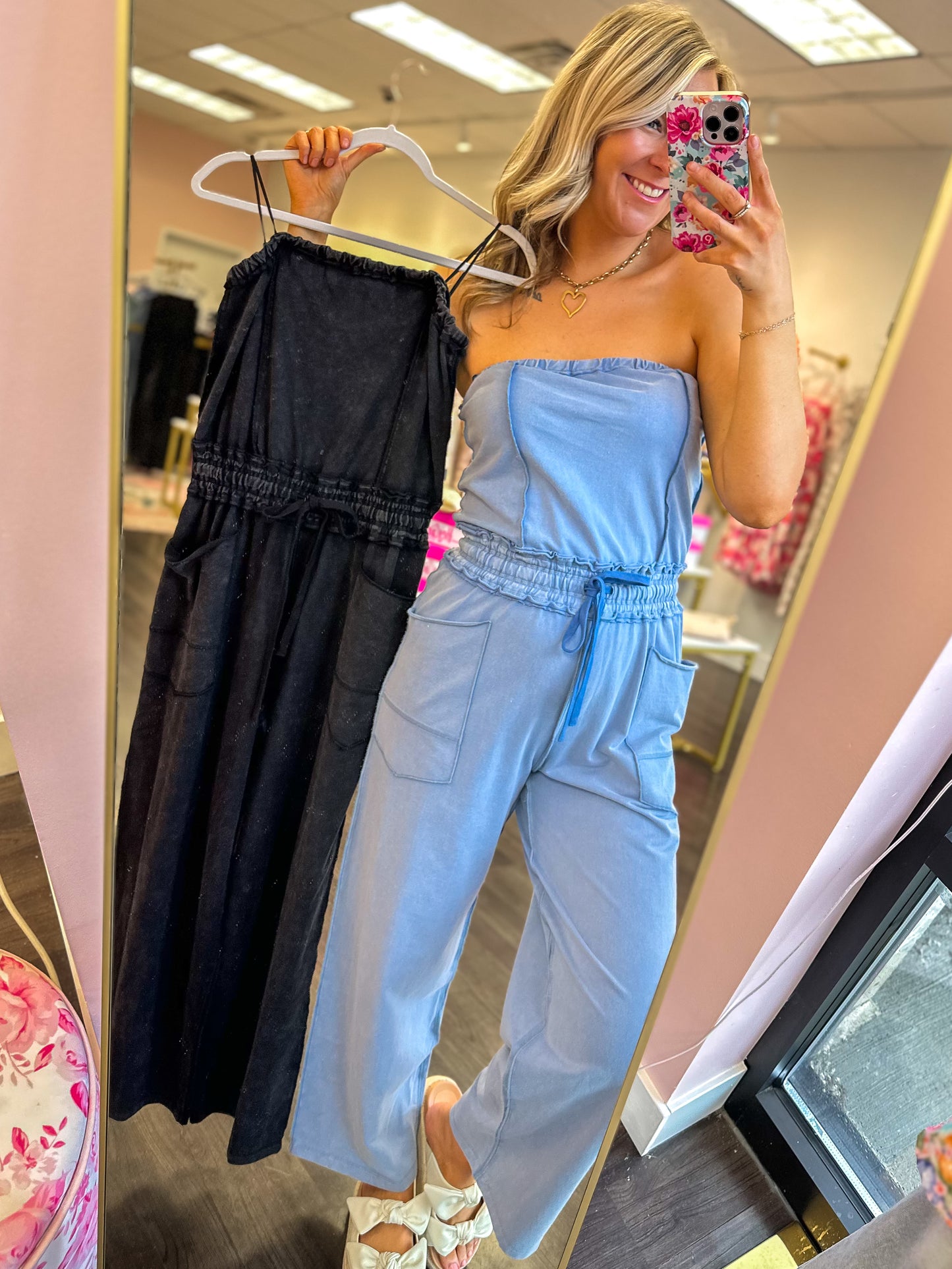 Sloane Strapless Jumpsuit - Washed Blue