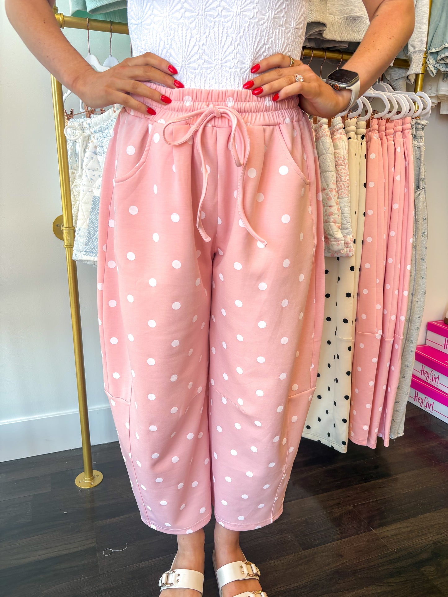Dottie Scuba Barrel Lounge Pants - Light Pink/White