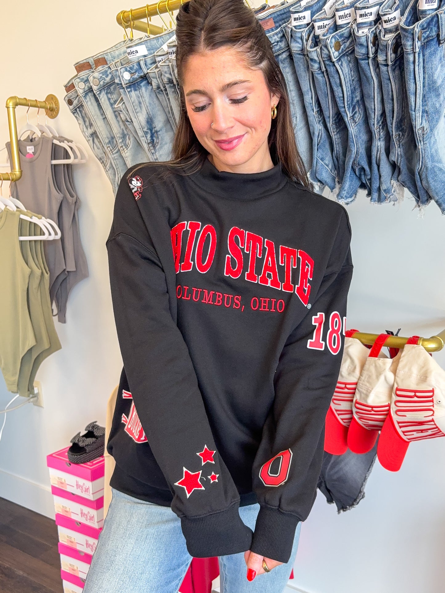 Ohio State All Over Scatter Oversized Funnel Neck | Gameday Social Apparel Co.®