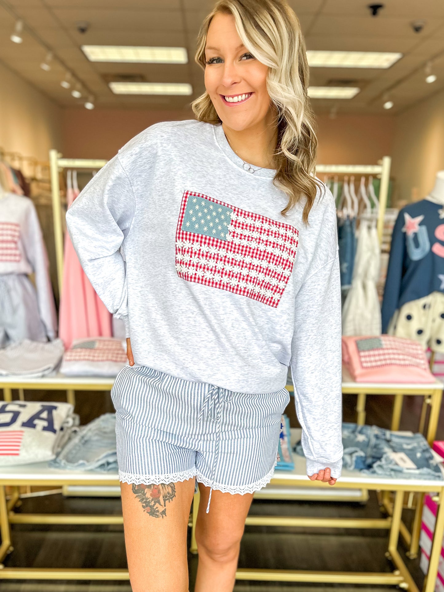 Floral Freedom Crewneck - Heather Grey