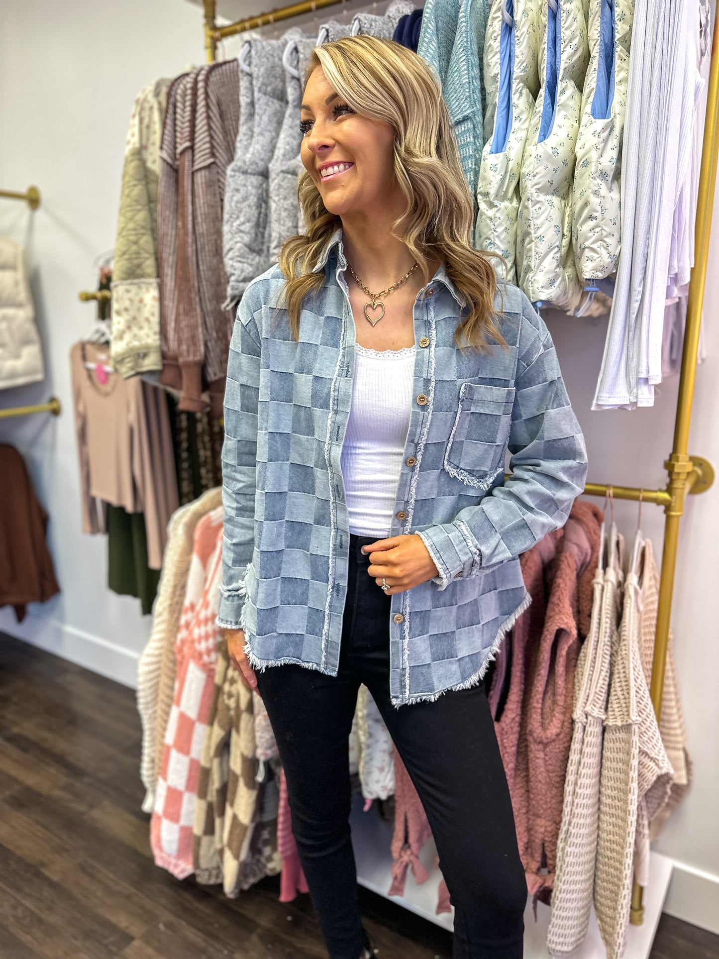 Checkered Chic Denim Shacket