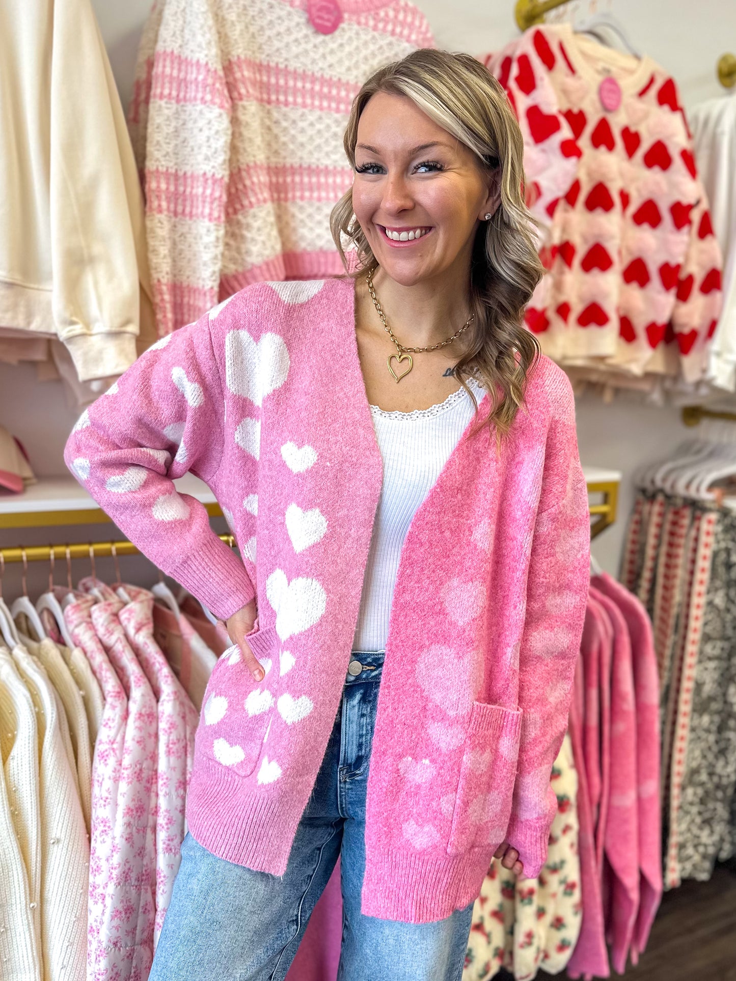 Cupid's Crush Heart Color Block Cardigan