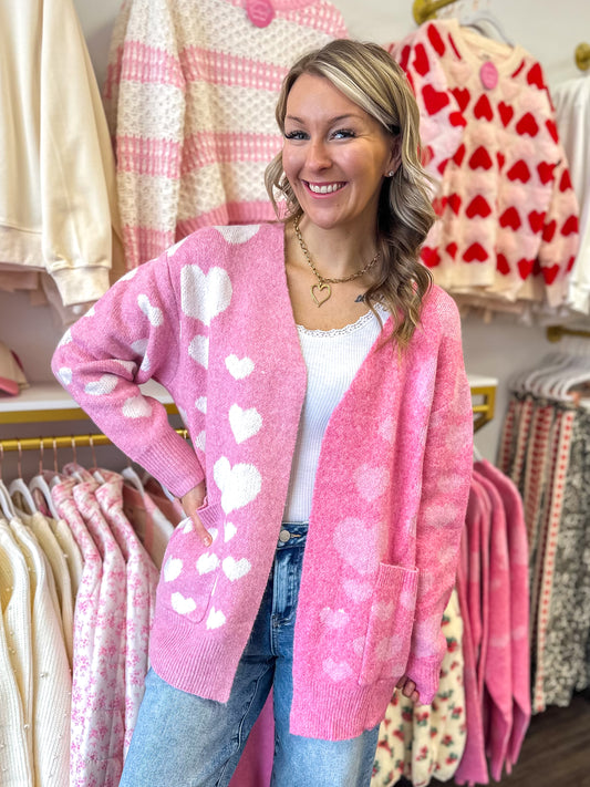 Cupid's Crush Heart Color Block Cardigan