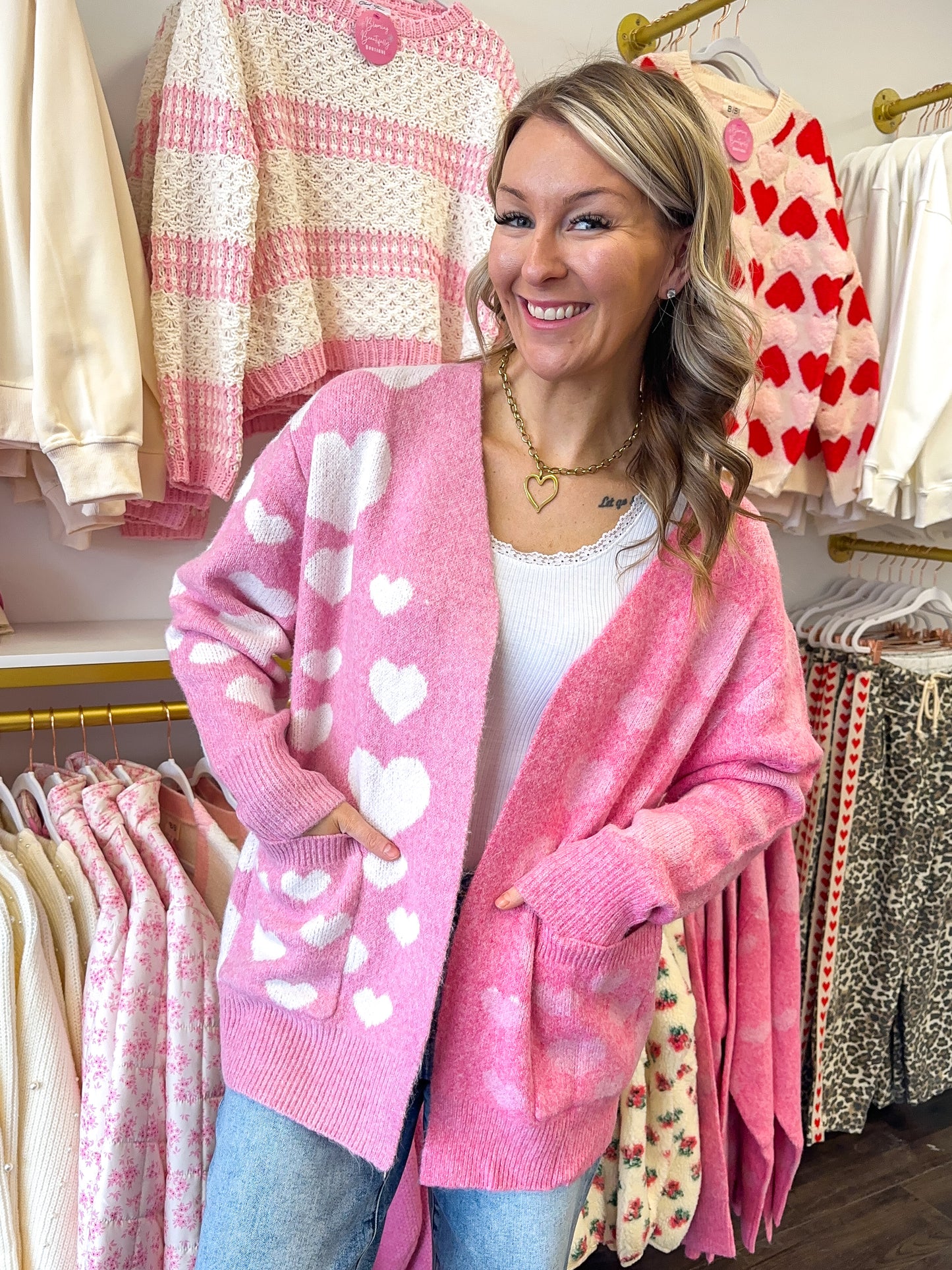 Cupid's Crush Heart Color Block Cardigan