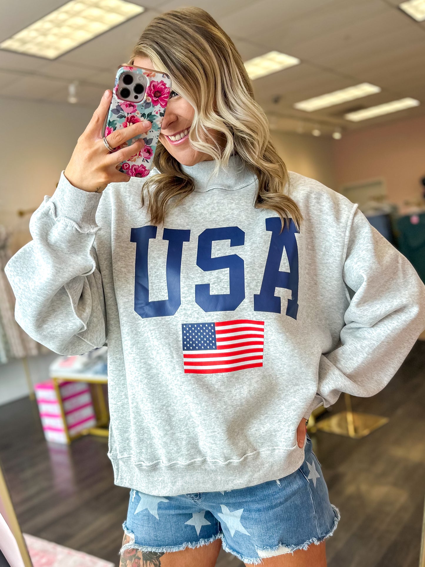 Vintage USA / America Reversible Mock Neck Sweatshirt