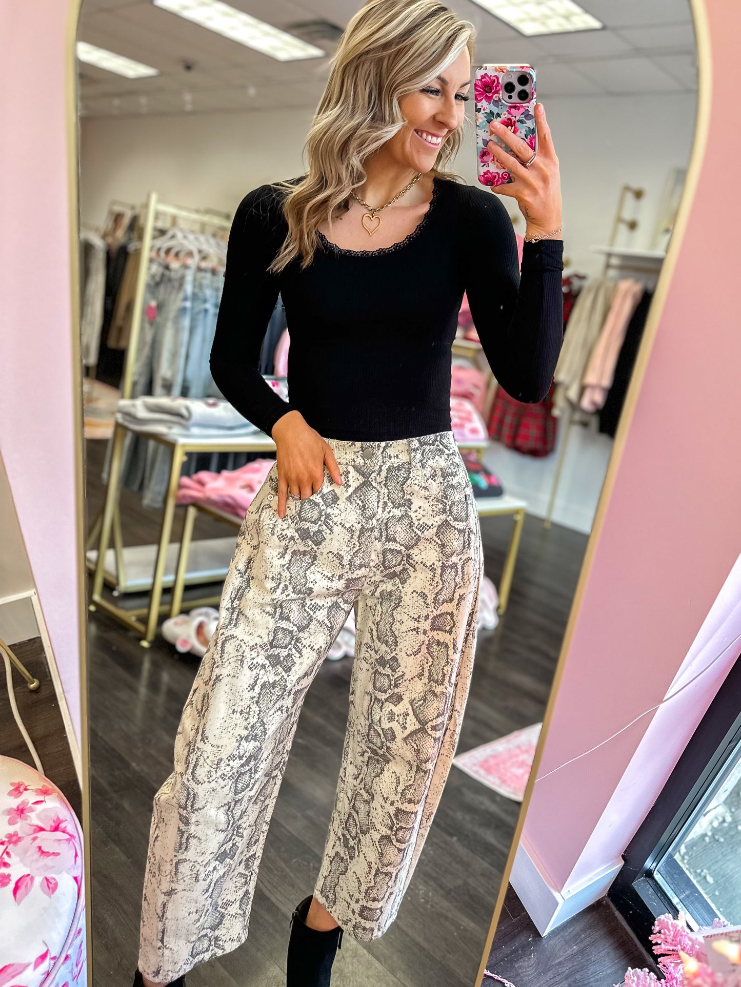 Sylvie Snake Print Barrel Jeans