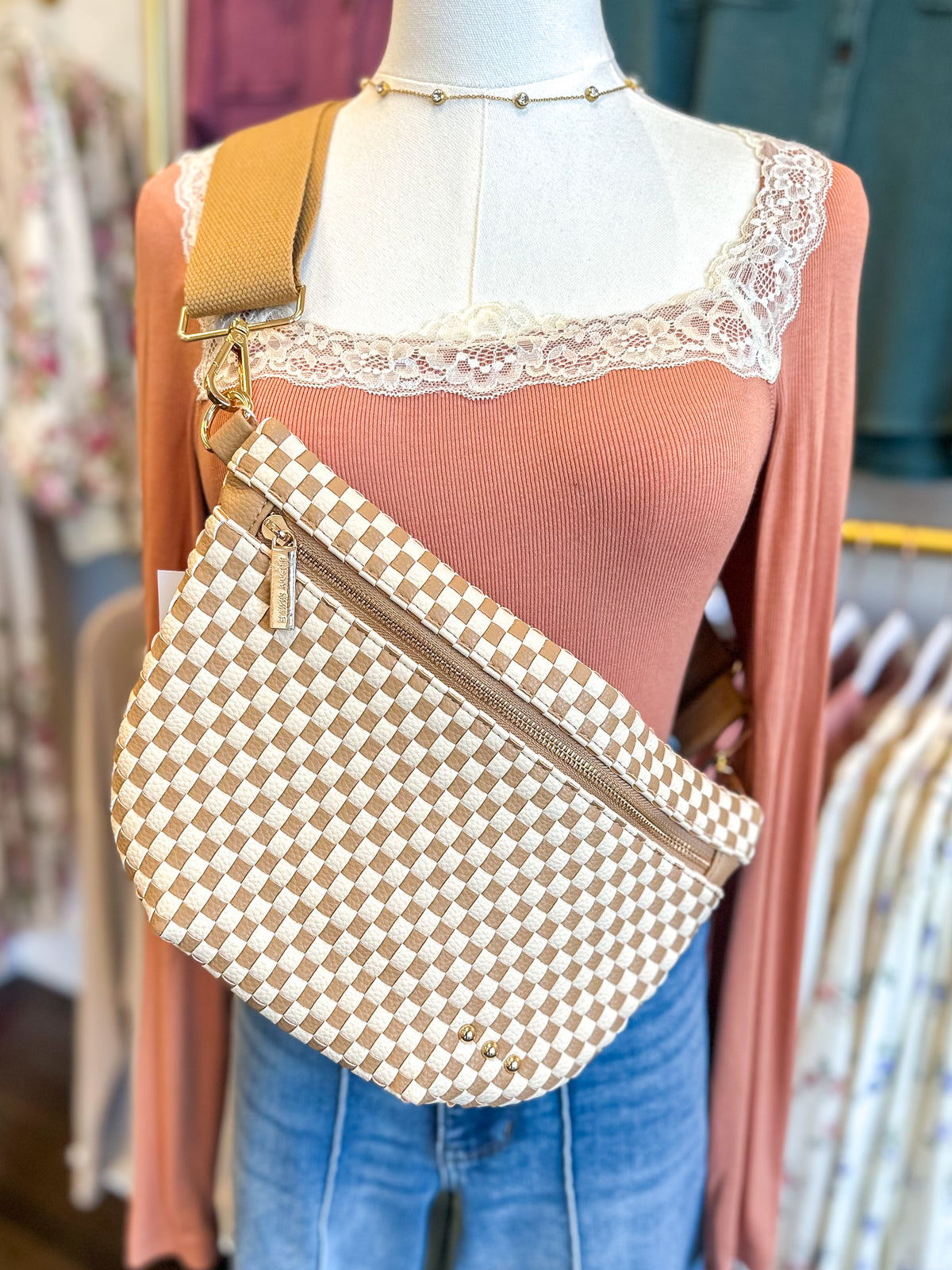 Westlyn Woven Bum Bag - Checkered Tan
