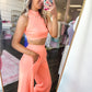Girl On The Go Halter Crop Top & Pants Set - Neon Coral