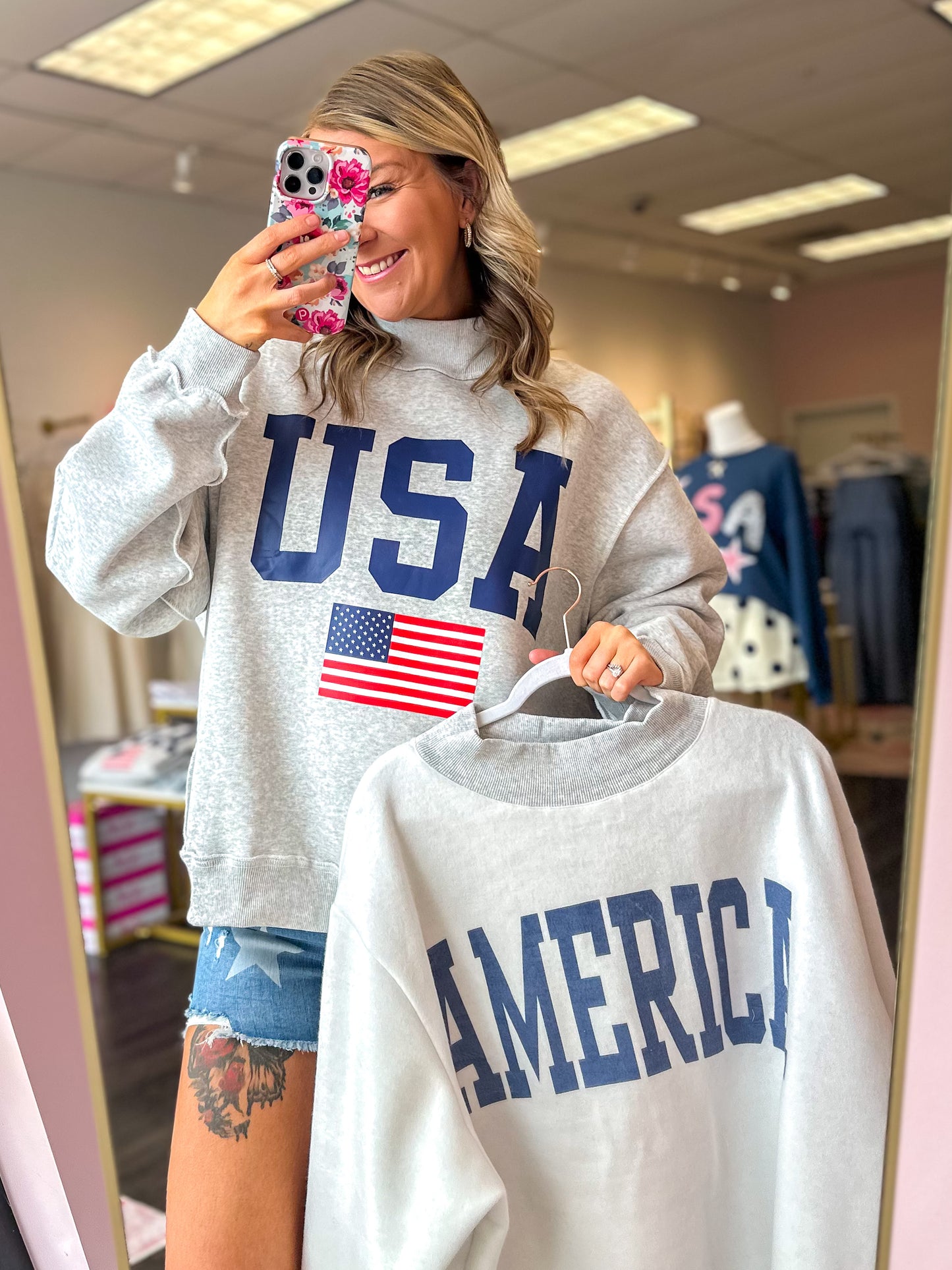 Vintage USA / America Reversible Mock Neck Sweatshirt