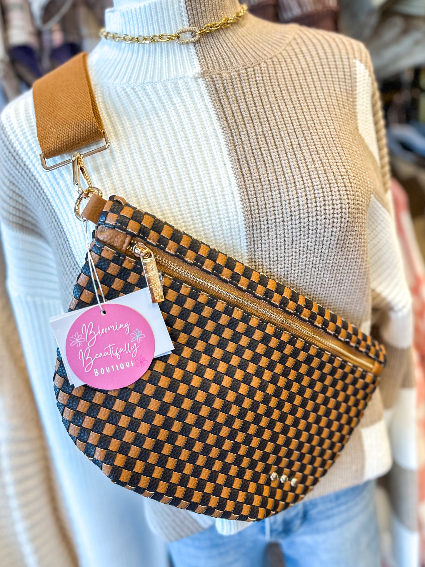 Westlyn Woven Bum Bag - Checkered Coffee