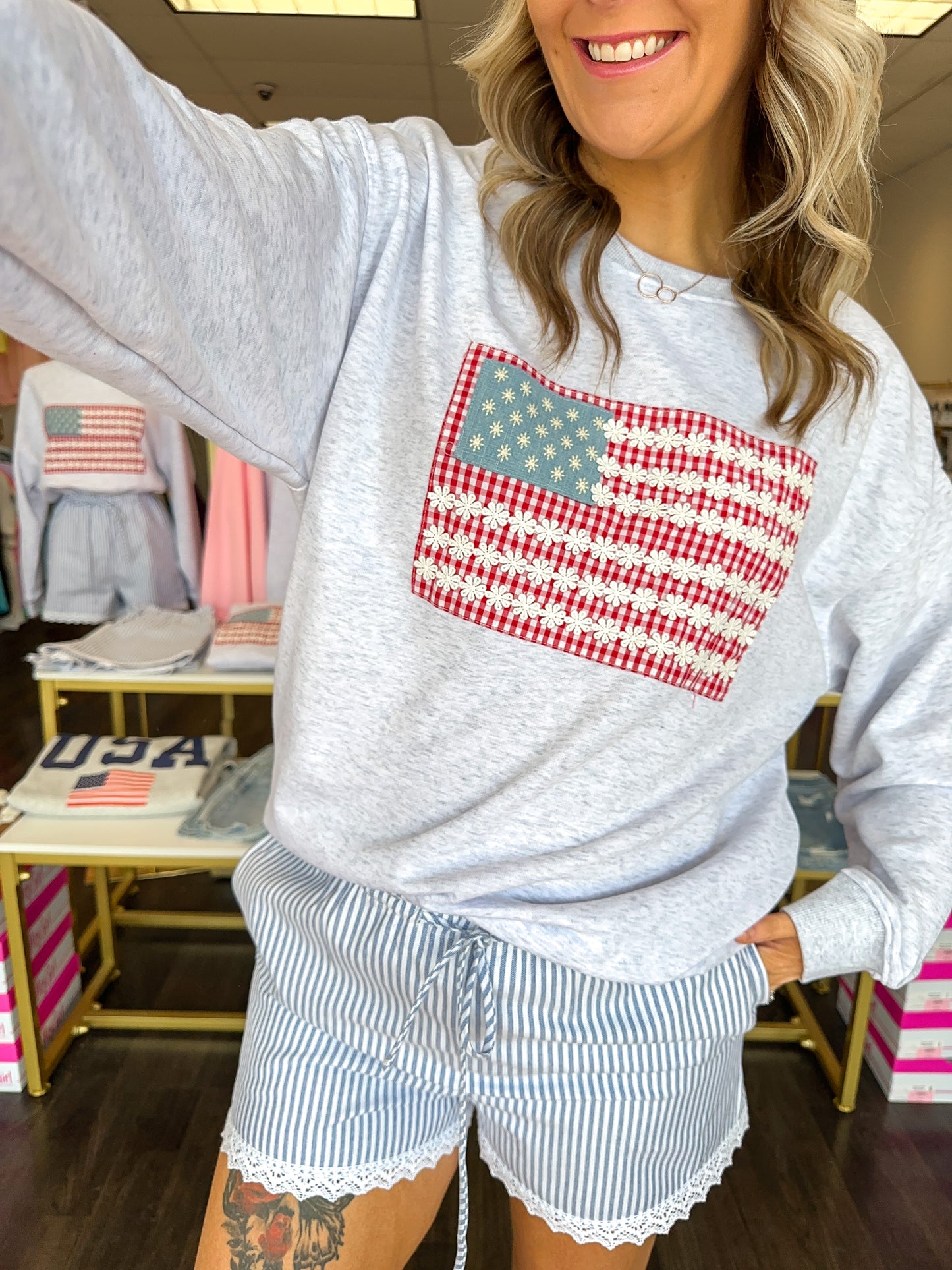 Floral Freedom Crewneck - Heather Grey