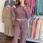 Slow Sundays Striped Pant Set - Wine/Natural