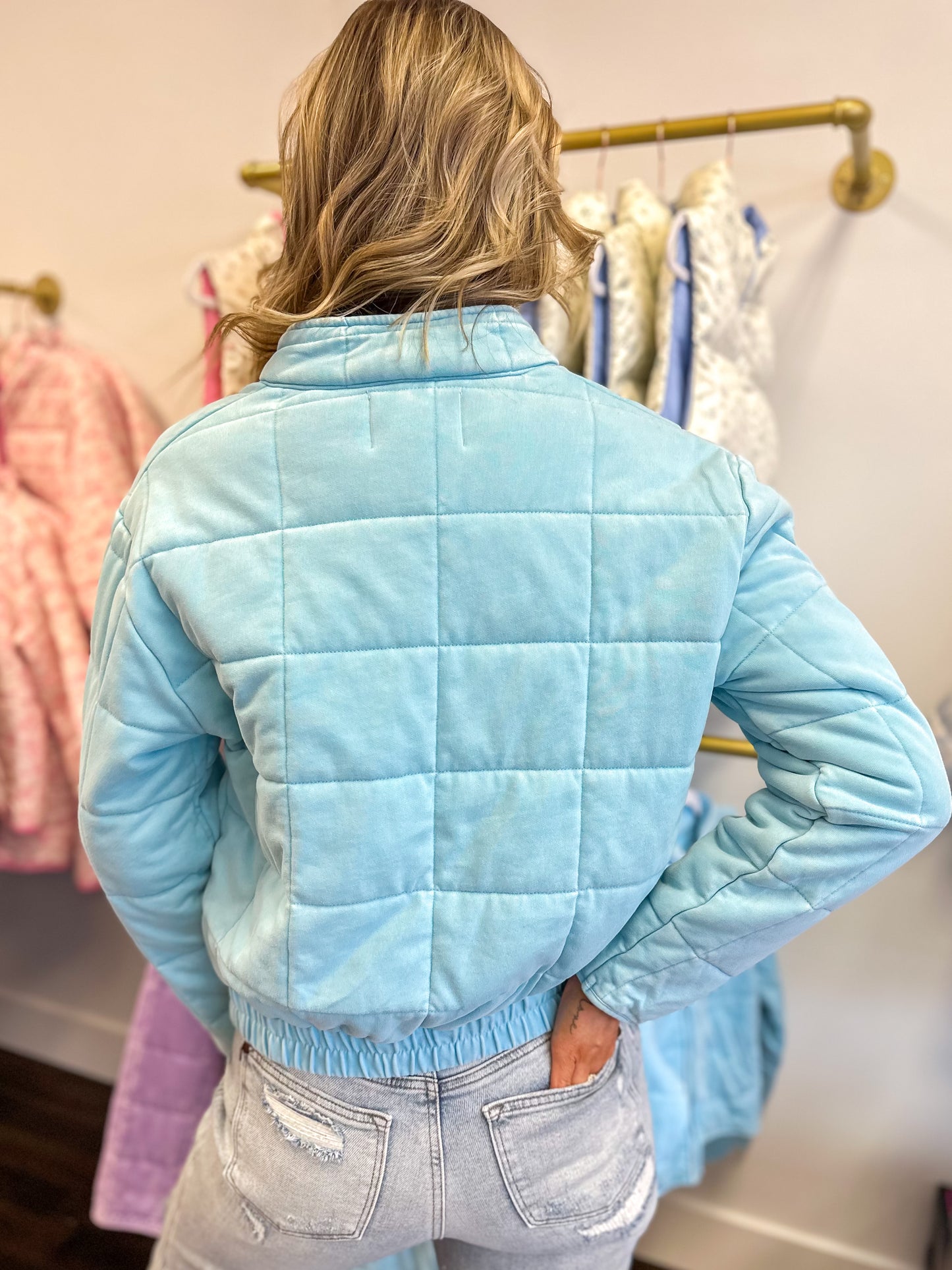 Waverly Washed Quilted Jacket - Light Blue