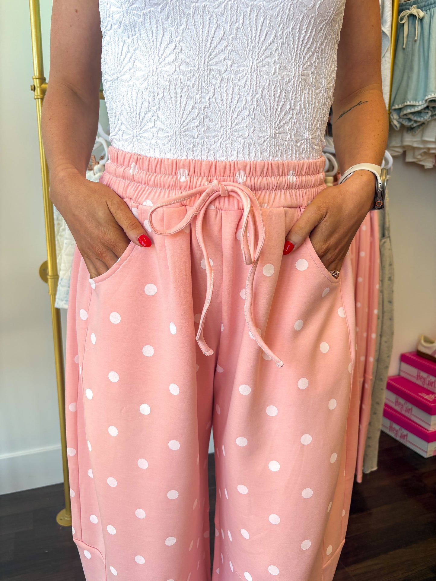 Dottie Scuba Barrel Lounge Pants - Light Pink/White