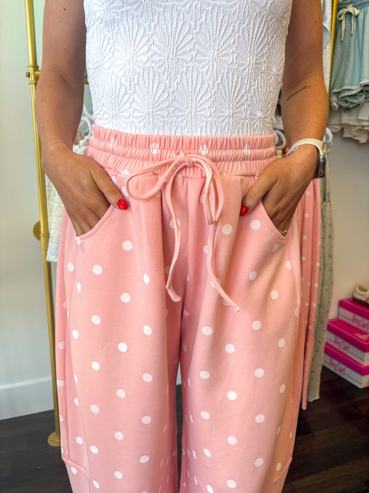 Dottie Scuba Barrel Lounge Pants - Light Pink/White