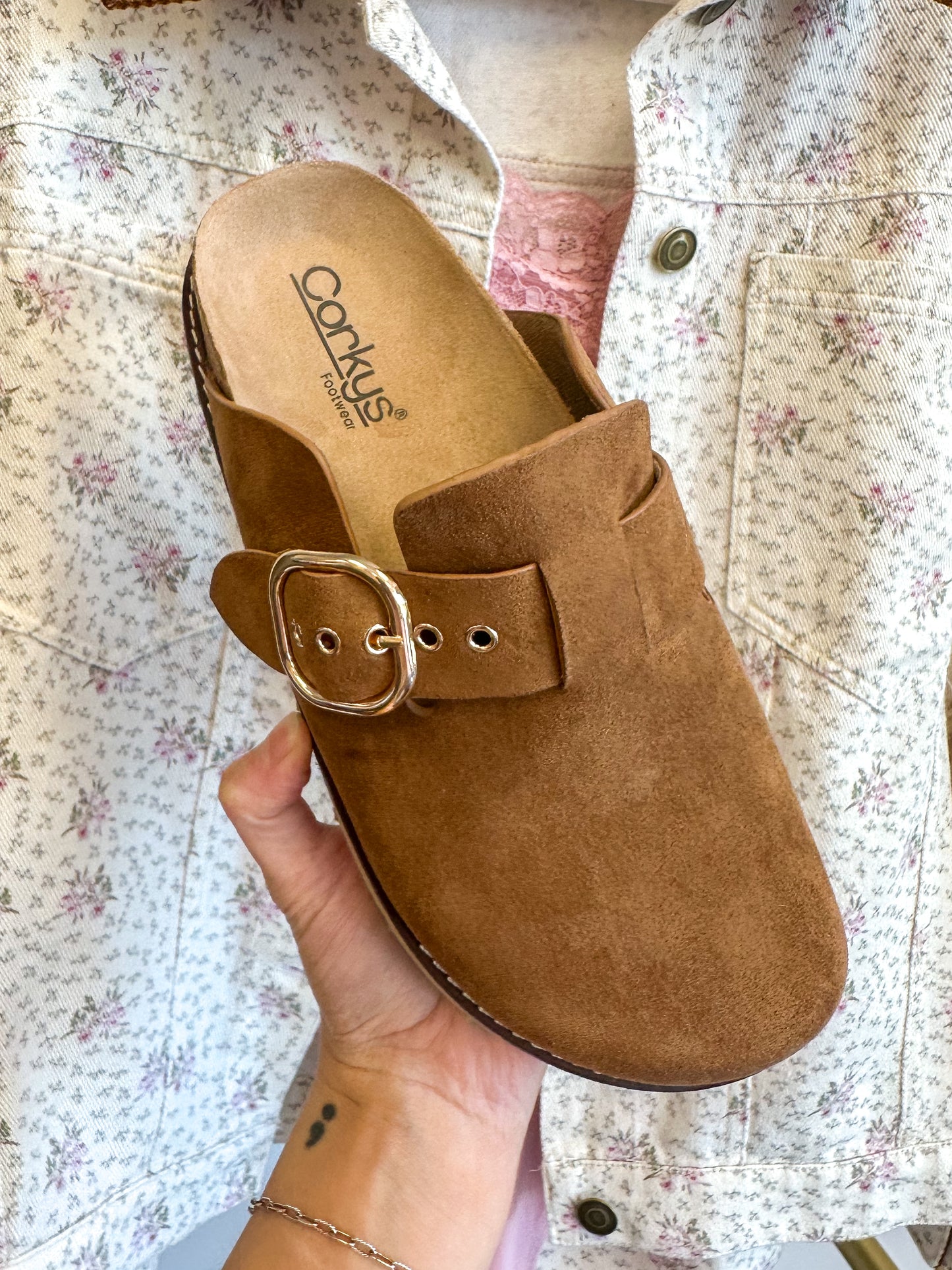 CORKY'S: Distracted Camel Faux Suede Clogs