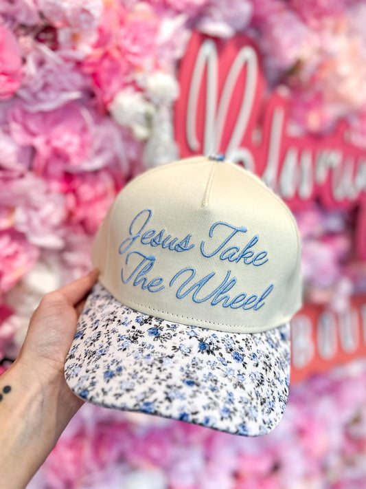 Jesus Take The Wheel Floral Trucker Hat