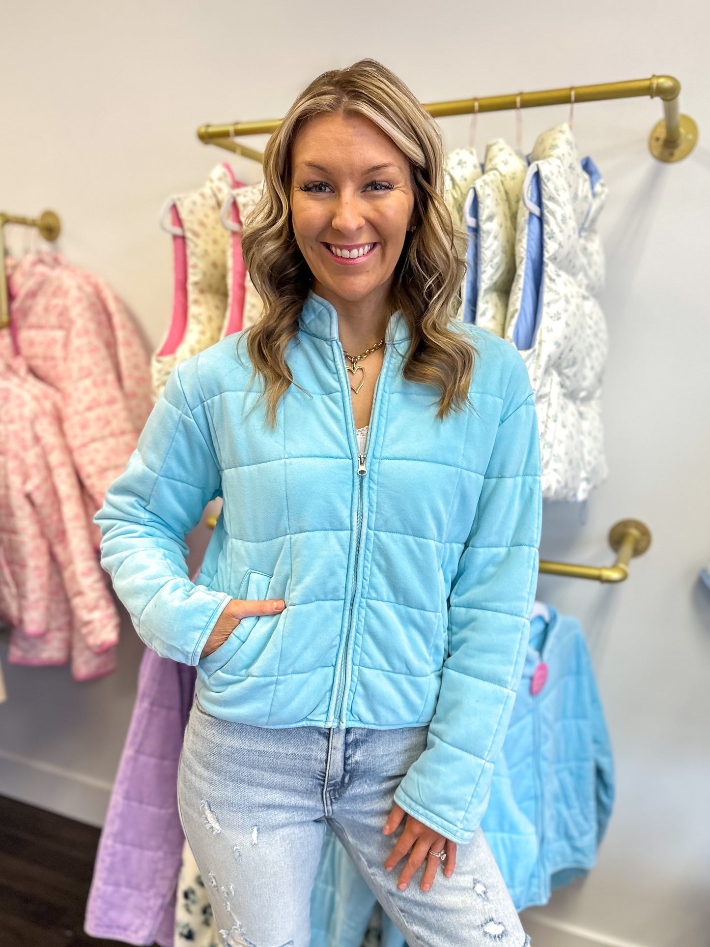 Waverly Washed Quilted Jacket - Light Blue