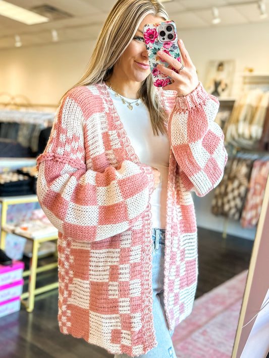 Cozy Checkmate Chunky Knit Cardigan - 3 Colors!