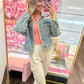 Linley Lace Inset Raw Detail Oversized Denim Jacket