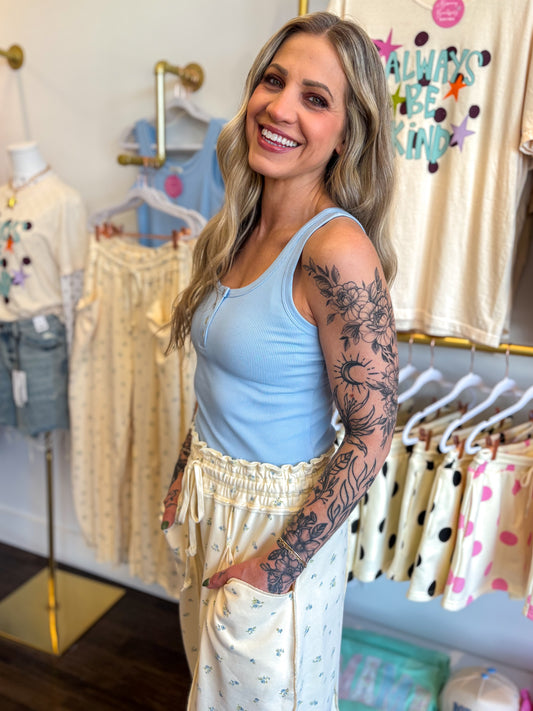 Harper Henley Tank - Baby Blue