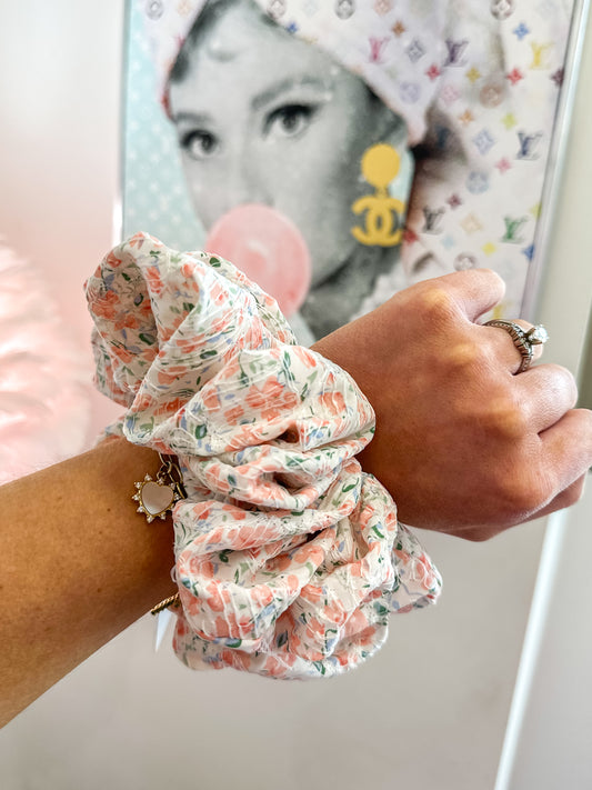 Pink Floral Jumbo Scrunchie