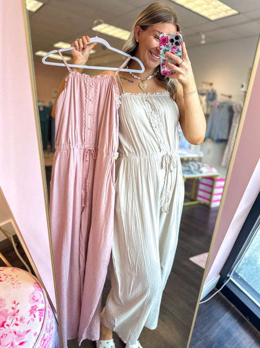 Lace Luxe Barrel Jumpsuit - Rose Pink