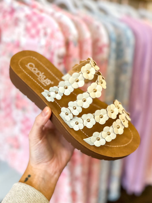 CORKY'S: Garden Party White Floral Sandals