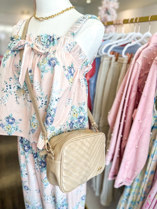 Coco Quilted Camera Crossbody Bag - Taupe
