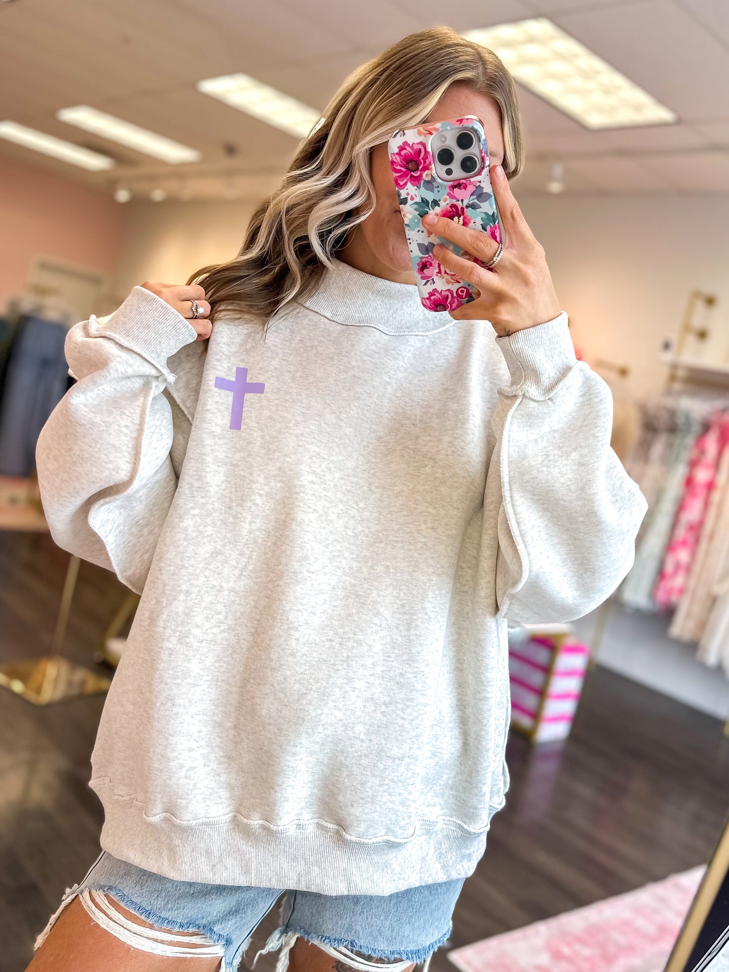 Cross / Jesus Saves Reversible Mock Neck Sweatshirt