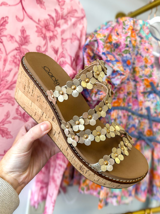 CORKY'S: Let's Be Friends Gold Floral Wedge
