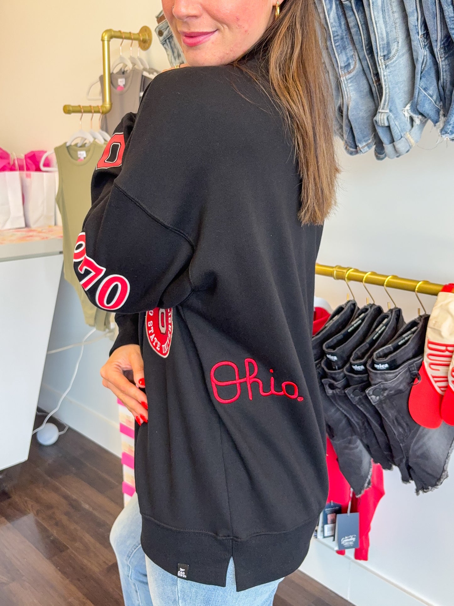 Ohio State All Over Scatter Oversized Funnel Neck | Gameday Social Apparel Co.®