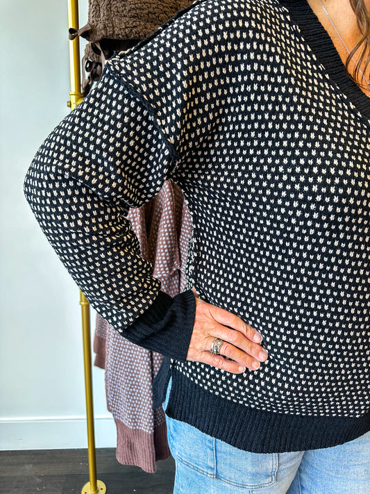 Callie Contrast Stitch Sweater - Black