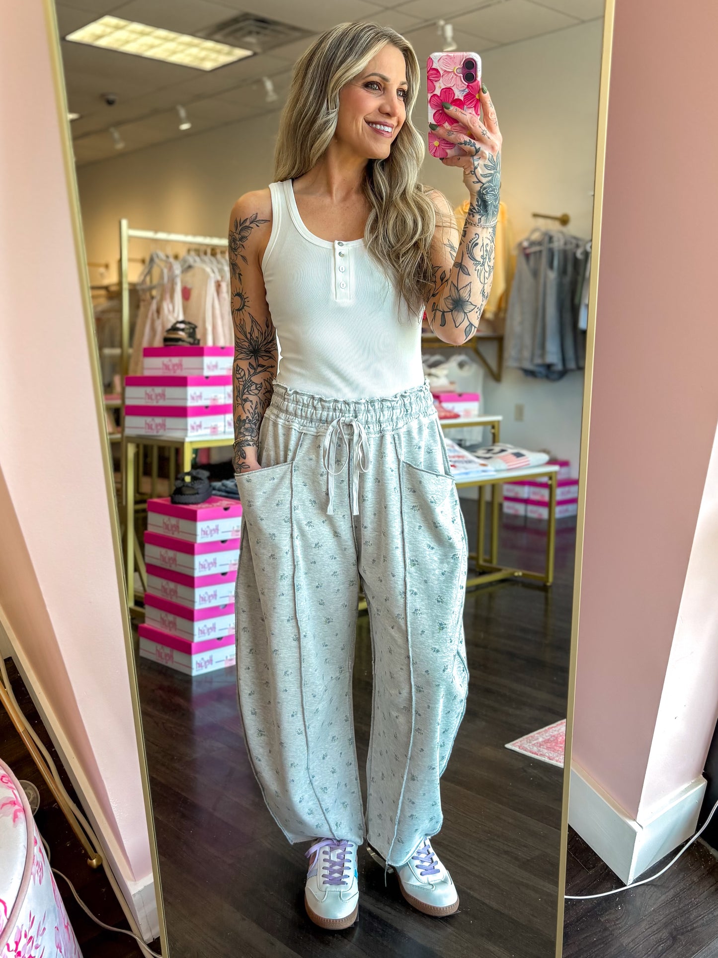 Wildflower Weekend Barrel Pants - Heather Grey
