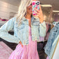 Rebel Ripped Cropped Denim Jacket - Light Wash