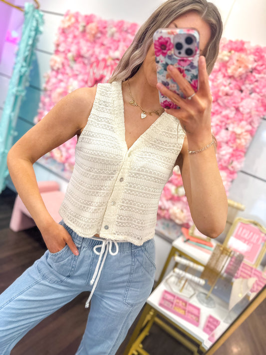 Coastal Chic Crochet Button Up Top