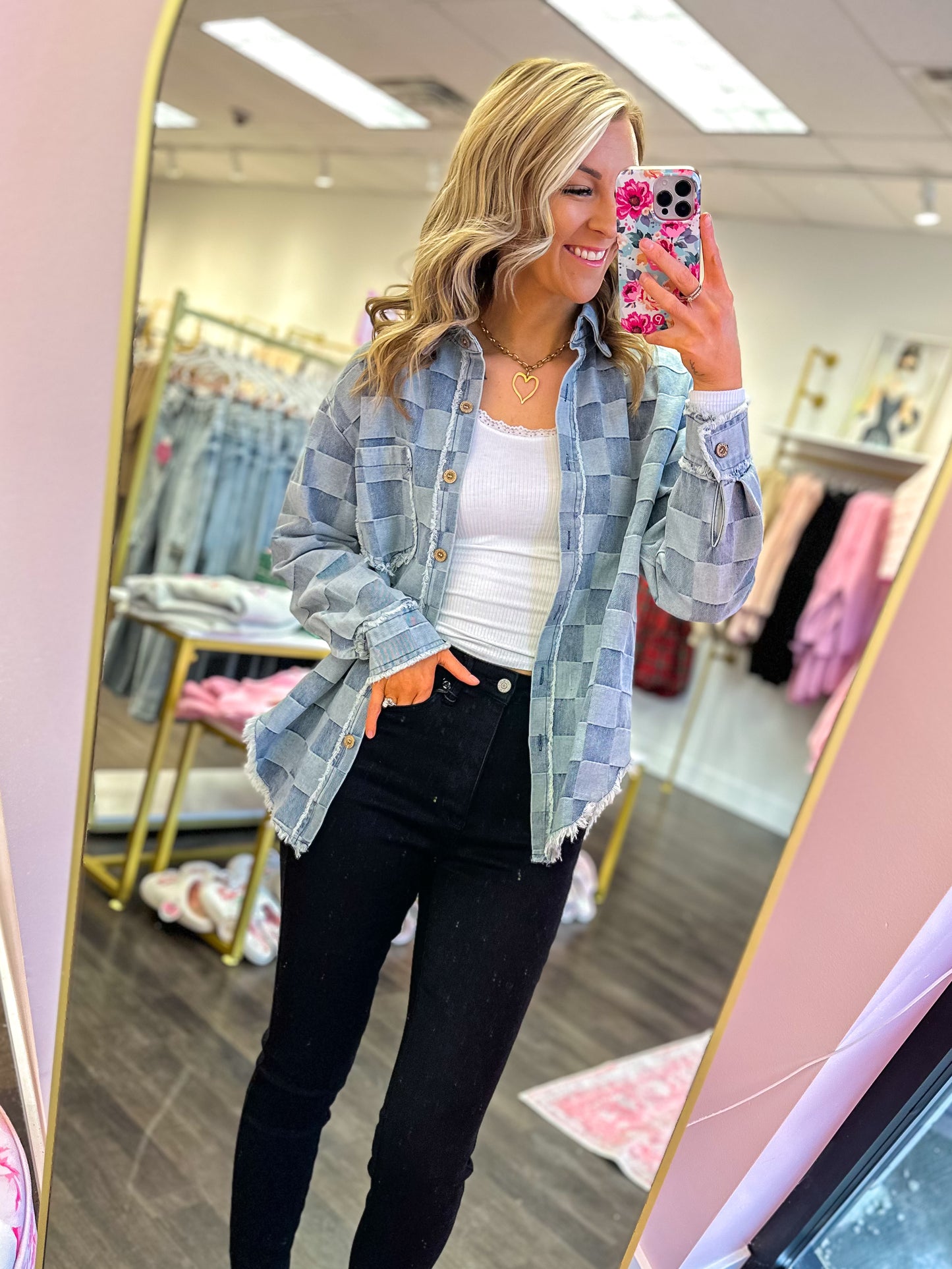 Checkered Chic Denim Shacket