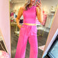On The Go Wide Leg Pant Set - Fuchsia