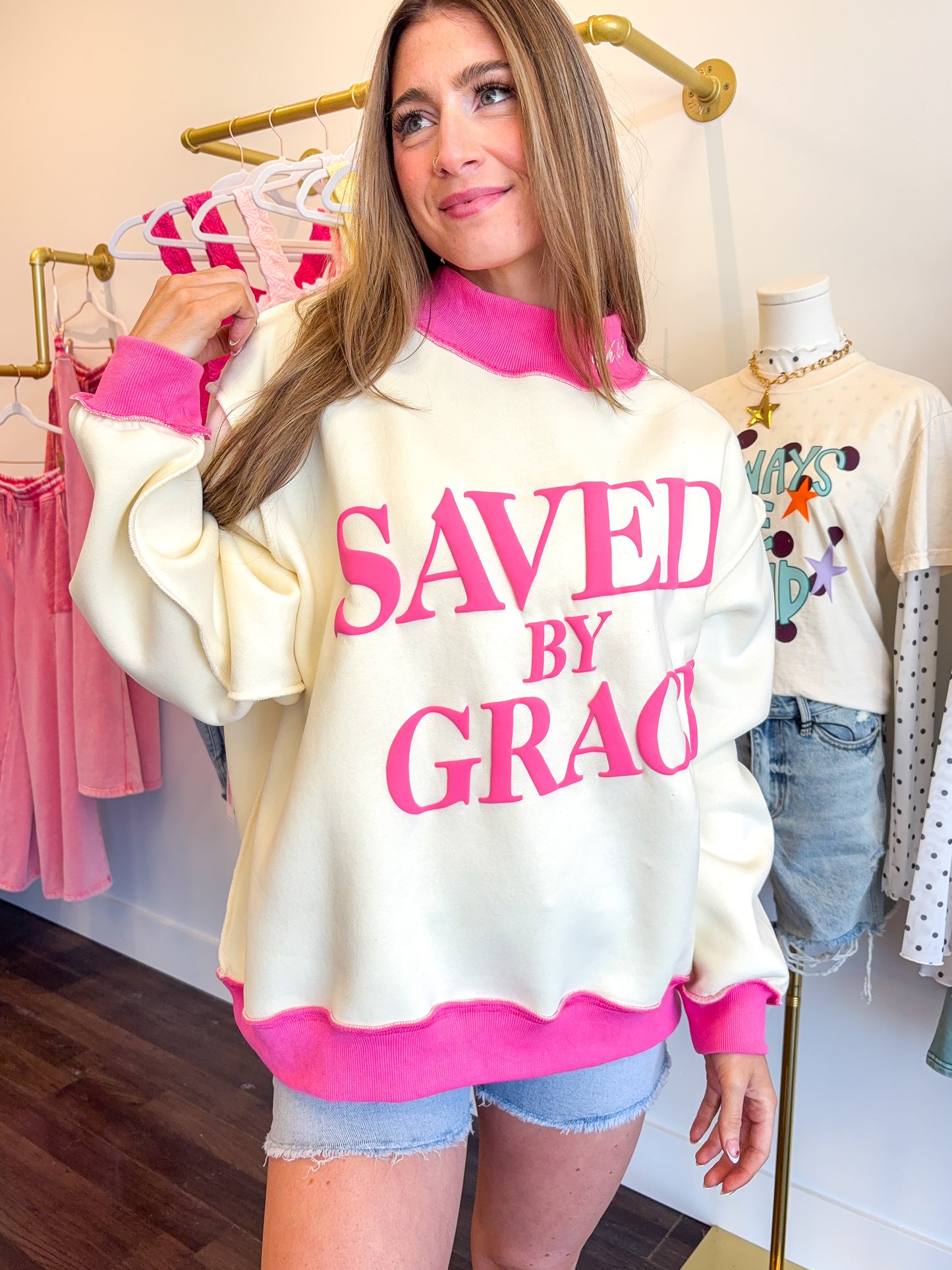 Saved By Grace Mock Neck Sweatshirt