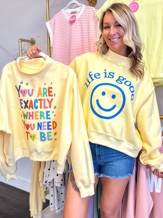 Life Is Good Reversible Mock Neck Crop Sweatshirt