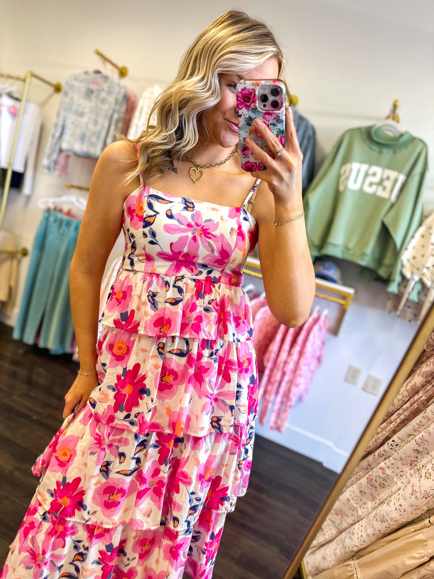 Poppy Garden Tiered Midi Dress