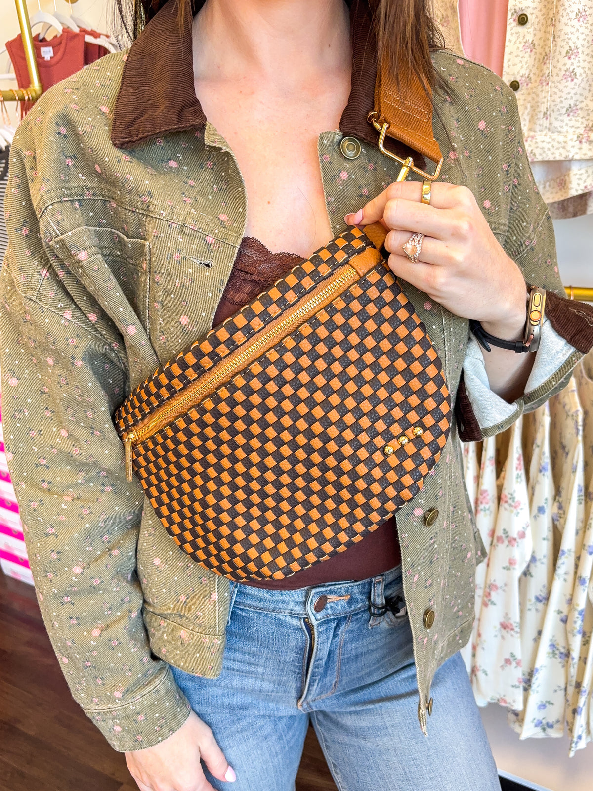 Westlyn Woven Bum Bag - Checkered Coffee