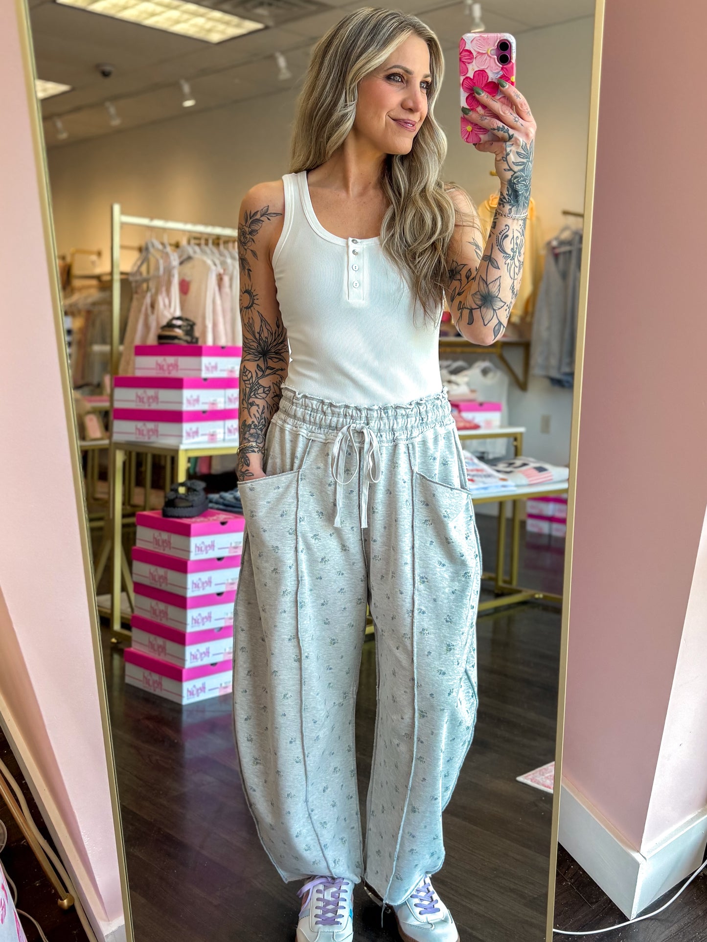 Wildflower Weekend Barrel Pants - Heather Grey