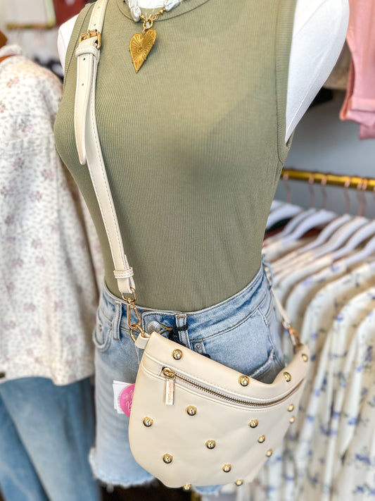 Chic Gold Studded Westlyn Bum Bag - Cream