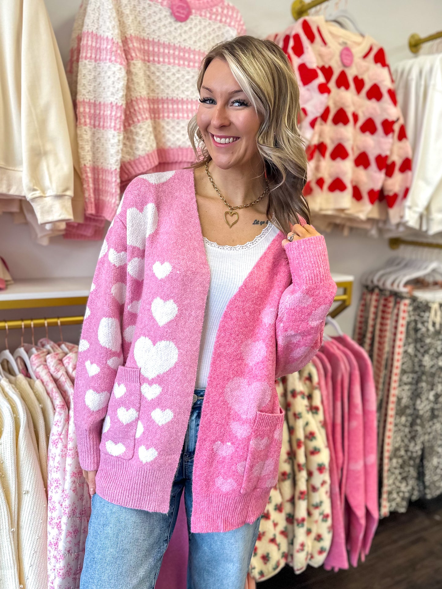 Cupid's Crush Heart Color Block Cardigan