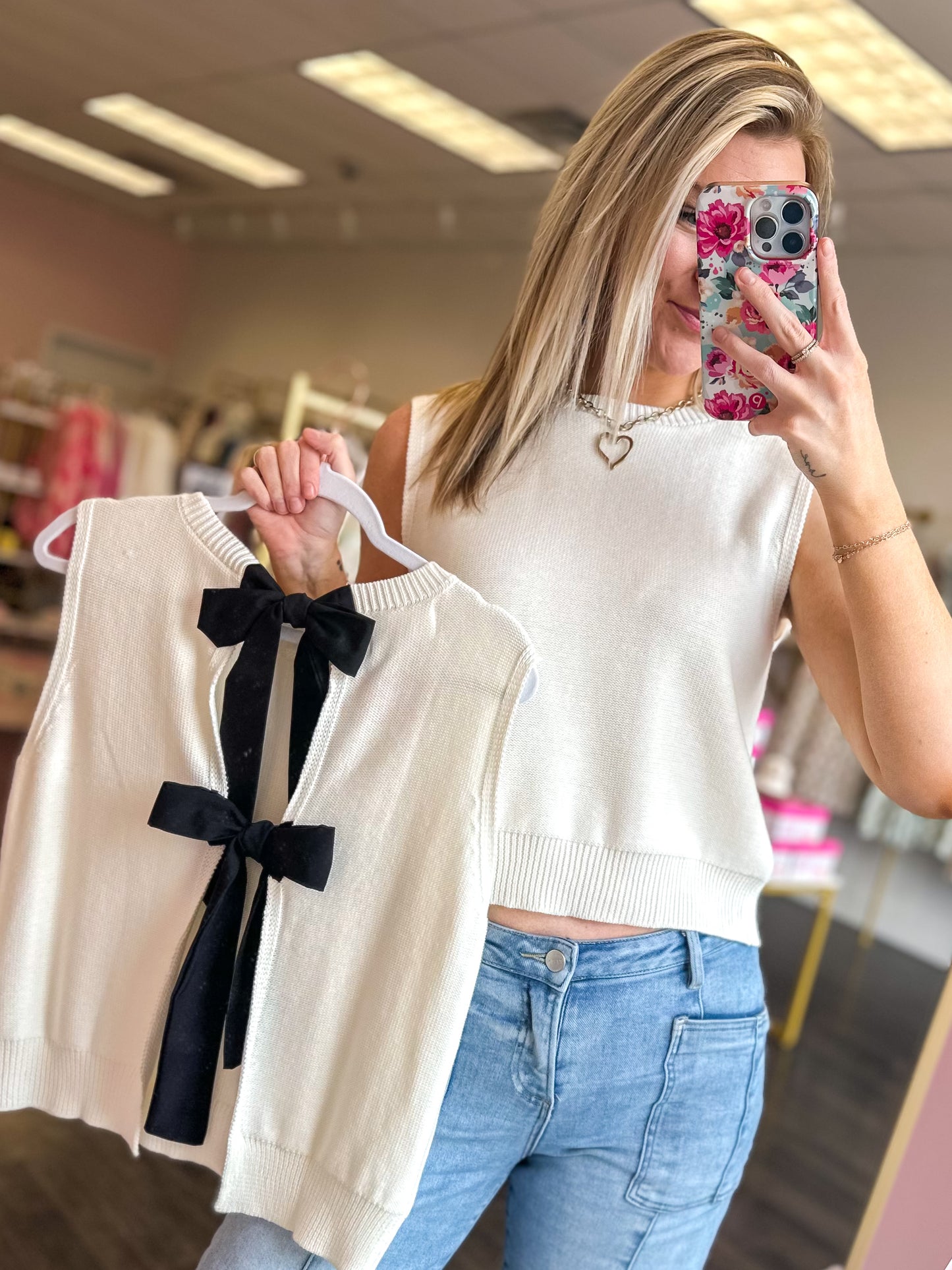 Brielle Bow Back Sweater Top - Cream/Black