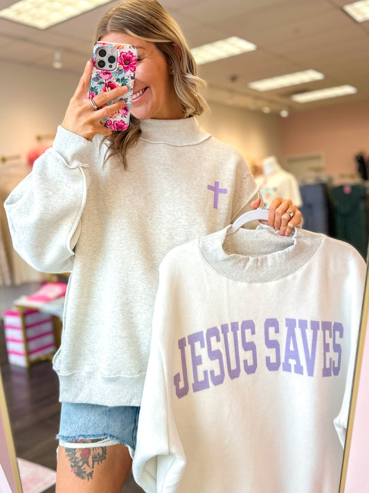 Cross / Jesus Saves Reversible Mock Neck Sweatshirt