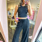 On The Go Wide Leg Pant Set - Black